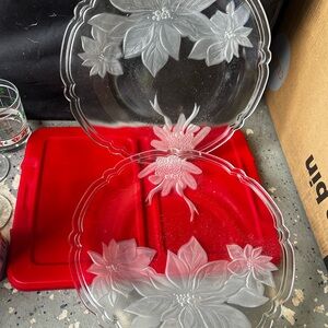 Mikasa Floral Glass Plates - Clear and Red